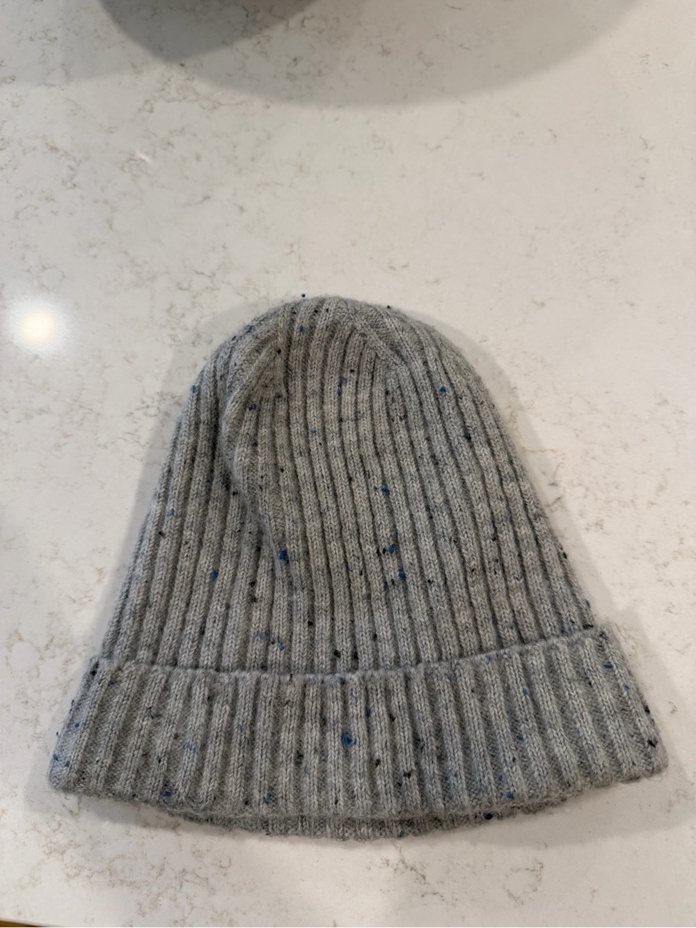 Lands' End Grey Knit Beanie with Blue Speckle